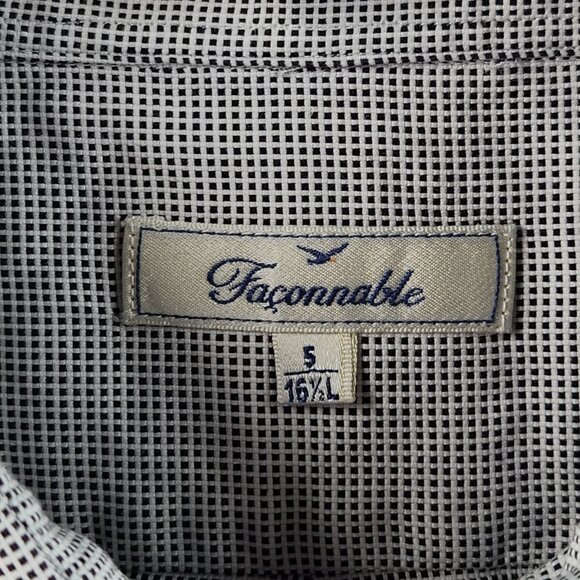 Faconnable USA Cotton Check Large 16.5 Black Shirt Men Button Up French Cuff - Picture 9 of 16